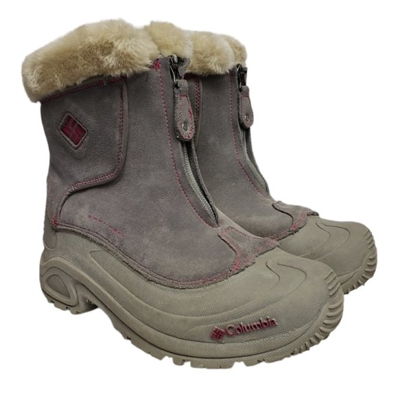 Columbia girl's size 3 omni-heat lined winter boots w/ front zipper in grey EUC - Picture 1 of 11